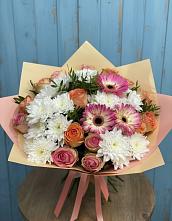 Букет цветов из:  Розы, Герберы и Хризантемы в Агинском
