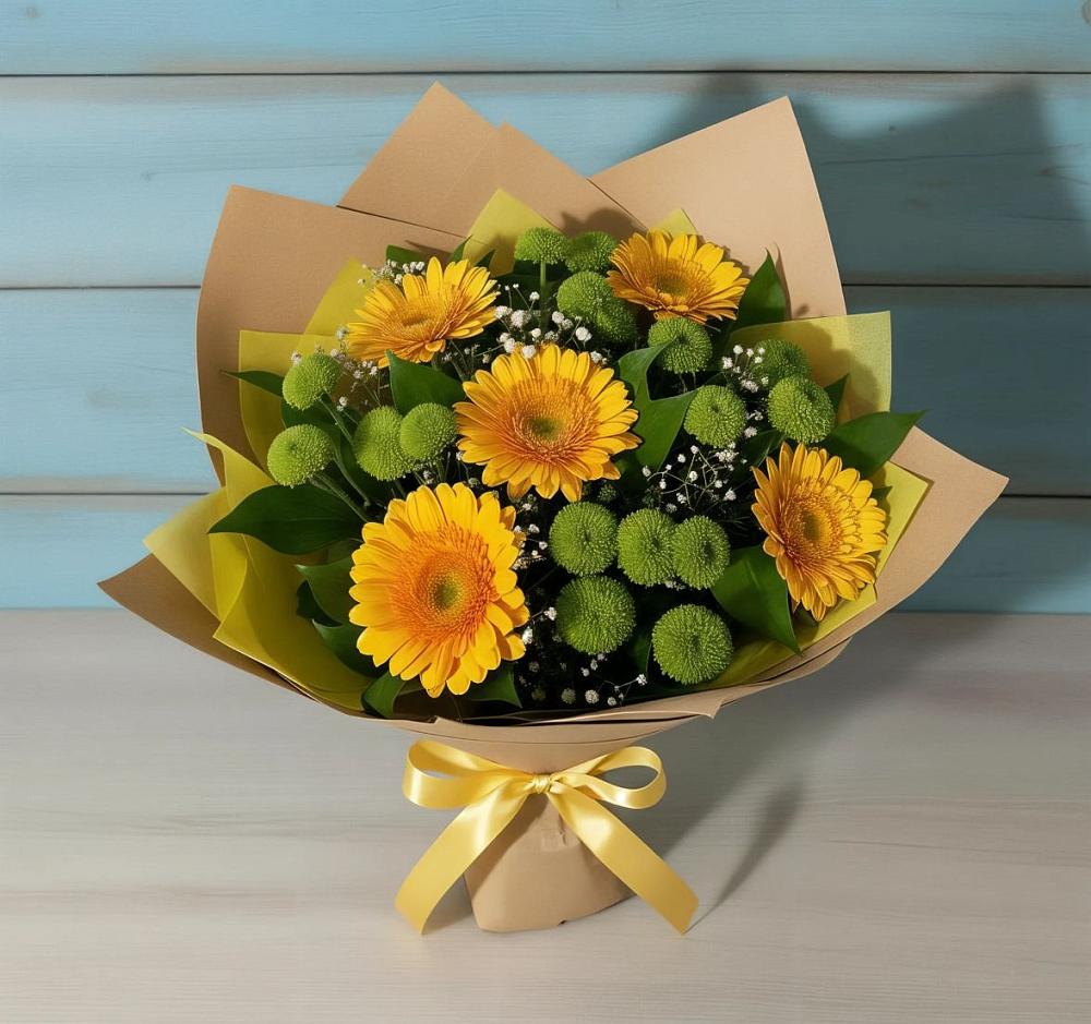 Букет цветов из: Герберы и Хризантемы в Агинском