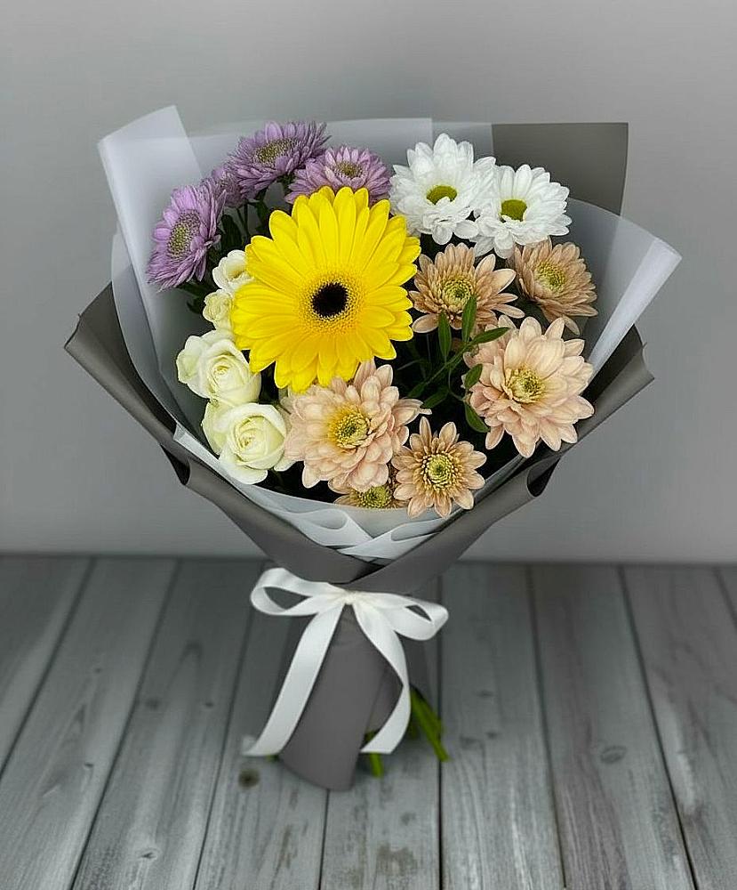 Букет цветов из: Розы, Герберы и Хризантемы в Агинском