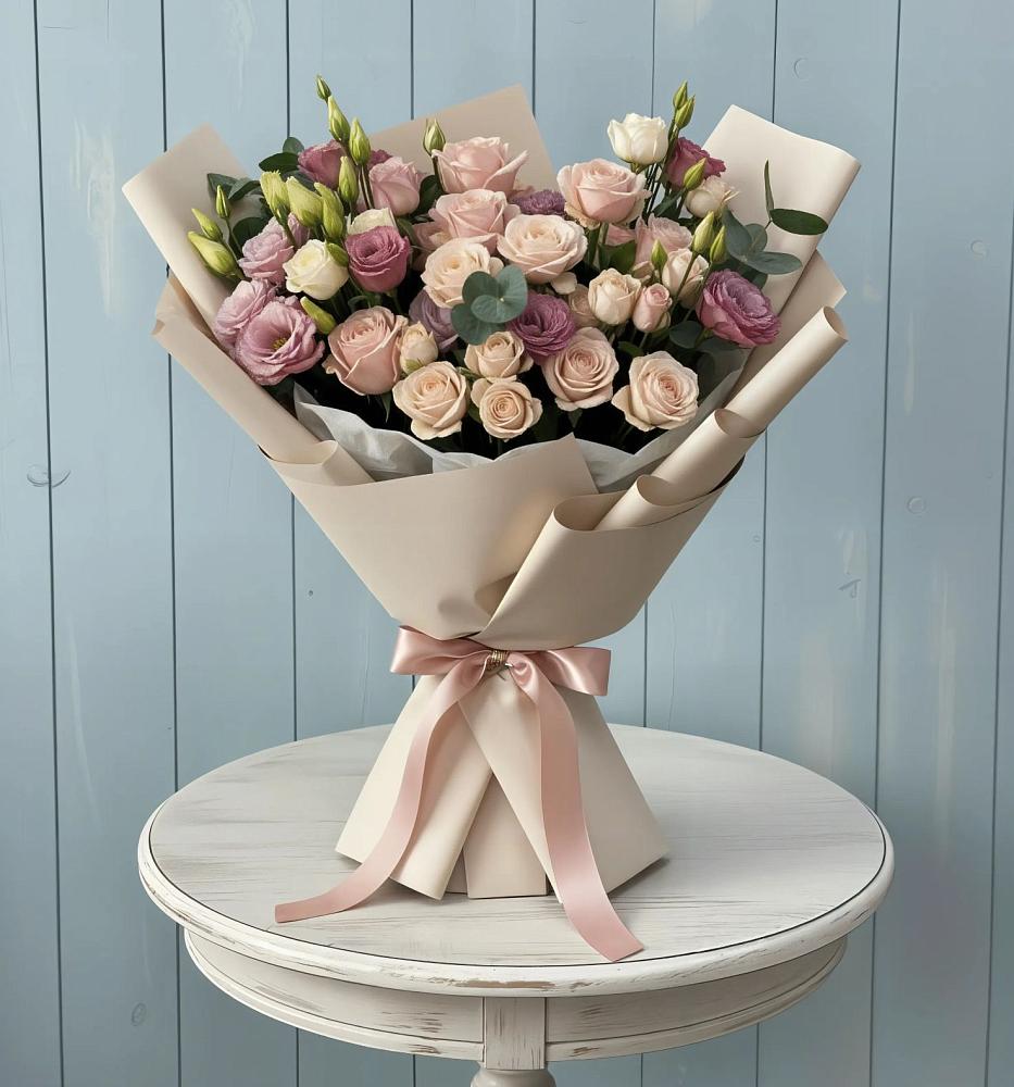 Букет цветов из: Розы и Лизиантусы в Агинском