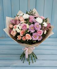 Букет цветов из:  Хризантемы, Розы и Альстромерии в Агинском